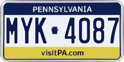 PA license plate MYK4087