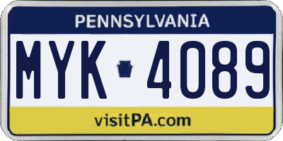PA license plate MYK4089