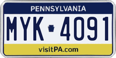 PA license plate MYK4091
