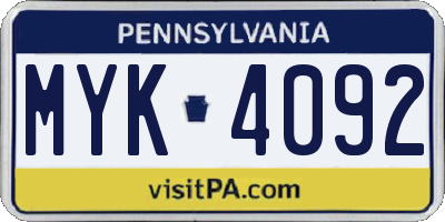 PA license plate MYK4092