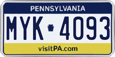PA license plate MYK4093