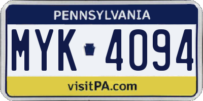 PA license plate MYK4094