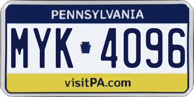 PA license plate MYK4096