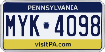 PA license plate MYK4098