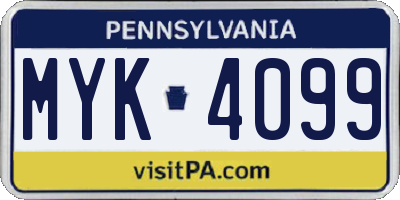 PA license plate MYK4099