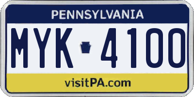 PA license plate MYK4100