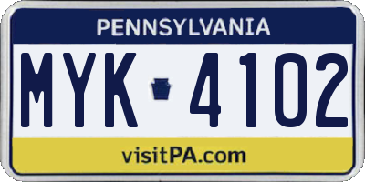 PA license plate MYK4102
