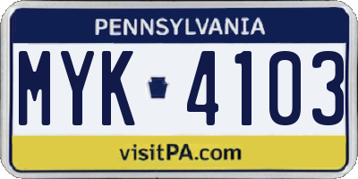 PA license plate MYK4103