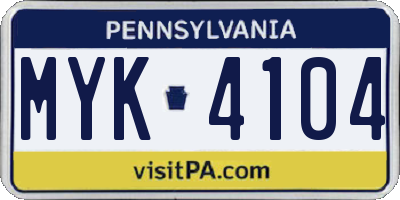 PA license plate MYK4104