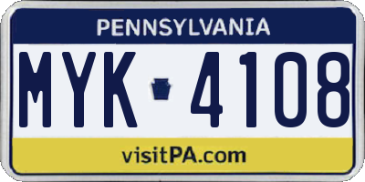 PA license plate MYK4108