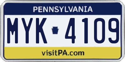 PA license plate MYK4109