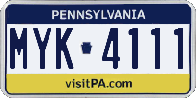 PA license plate MYK4111