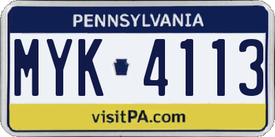 PA license plate MYK4113
