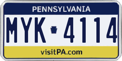 PA license plate MYK4114