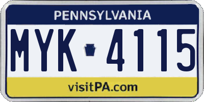 PA license plate MYK4115