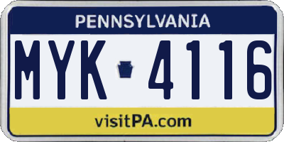 PA license plate MYK4116