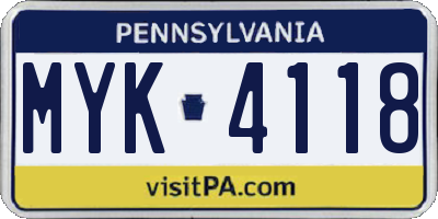 PA license plate MYK4118