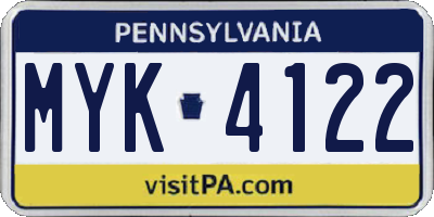 PA license plate MYK4122