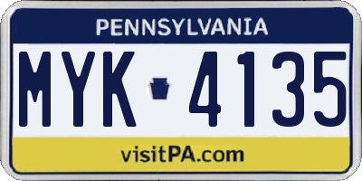 PA license plate MYK4135
