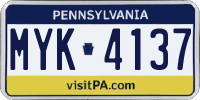 PA license plate MYK4137