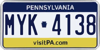 PA license plate MYK4138
