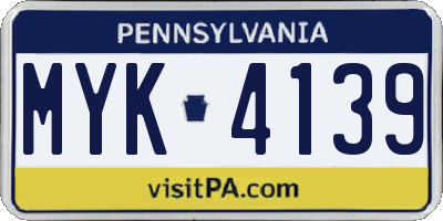 PA license plate MYK4139