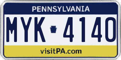 PA license plate MYK4140