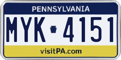 PA license plate MYK4151