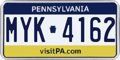 PA license plate MYK4162