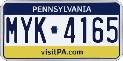 PA license plate MYK4165