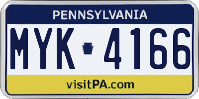 PA license plate MYK4166
