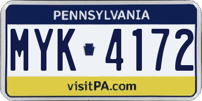 PA license plate MYK4172