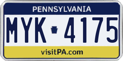 PA license plate MYK4175