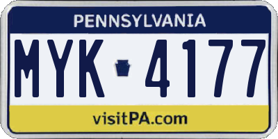 PA license plate MYK4177