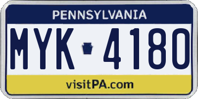 PA license plate MYK4180