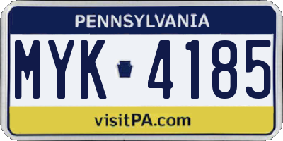 PA license plate MYK4185