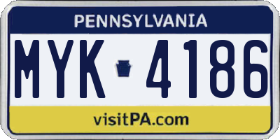 PA license plate MYK4186