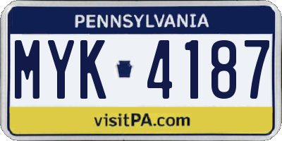 PA license plate MYK4187