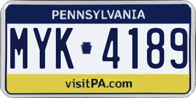 PA license plate MYK4189