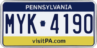 PA license plate MYK4190