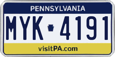 PA license plate MYK4191