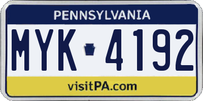 PA license plate MYK4192