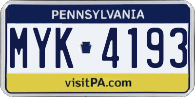 PA license plate MYK4193