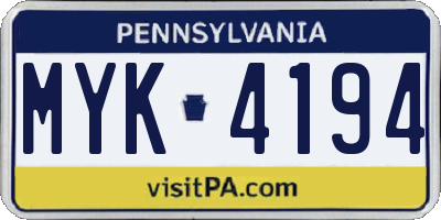 PA license plate MYK4194