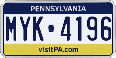 PA license plate MYK4196