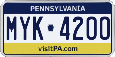 PA license plate MYK4200