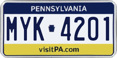 PA license plate MYK4201