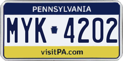 PA license plate MYK4202