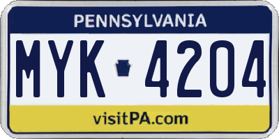 PA license plate MYK4204