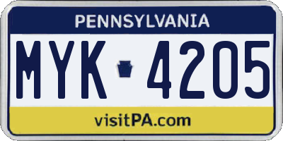 PA license plate MYK4205